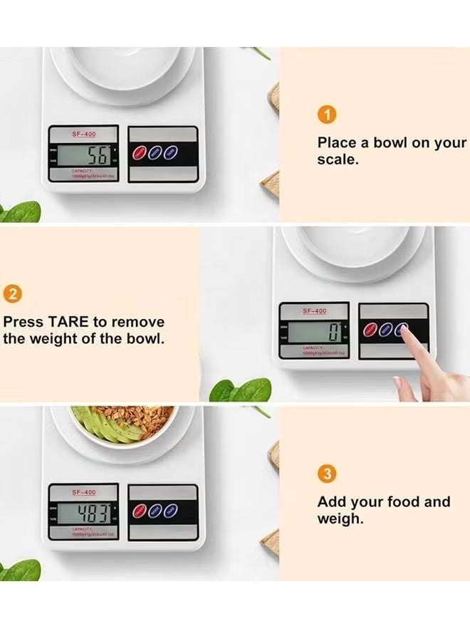 مقياس المطبخ الرقمي، سعة 22 رطل/10 كجم، مقياس الطعام، الوزن الرقمي مع وحدات أونصة/جم للطهي والخبز وإعداد الوجبات والنظام الغذائي، شاشة LCD إيقاف التشغيل التلقائي - Image 4